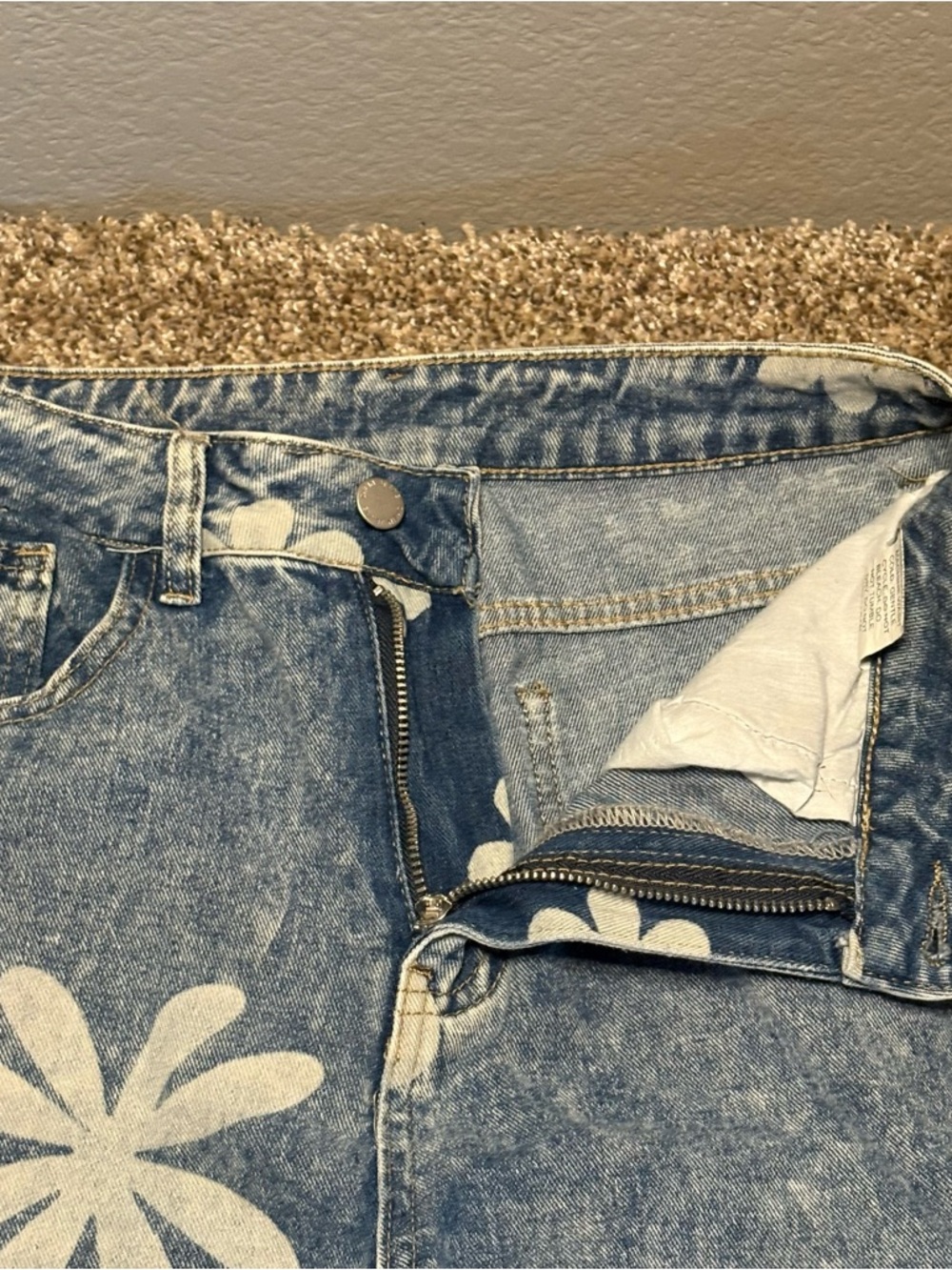 SHEIN Light Blue Floral Straight Leg Jeans - Picture 6 of 12